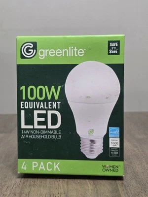 Greenlite 14W Non-Dimmable LED 100W Equivalent 4x Lightbulbs 1600 LUMENS - Image 1 of 3