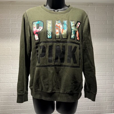 Sudadera ROSA Victoria's Secret Verde Oliva Floral Logo Cuello Redondo Foto 1 de 3