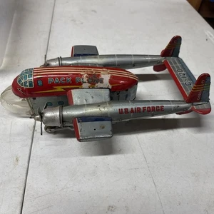 VINTAGE SEHR SELTEN JAPAN BLECH LITHO PACK FLUGZEUG US AIR FORCE C-120 FLUGZEUG SPIELZEUG - Bild 1 von 10