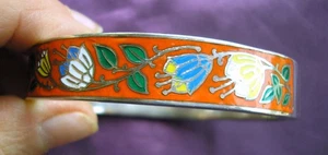 Beautiful Sterling Silver bangle with colourful enamelled flowers - Picture 1 of 4