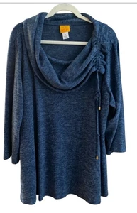 Ruby Rd Tunic length cowl neck sweater Size 1X. Denim blue. 3/4 Length Sleeves - Picture 1 of 12