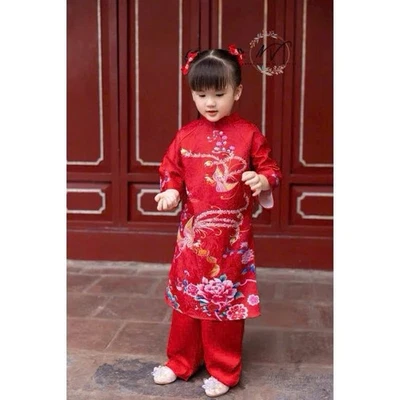 Ao Dai ROJO Para Niñas Talla 6-7-8 Años Nuevo Foto 1 de 4
