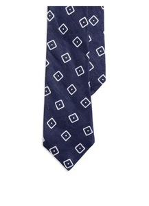 New Polo Ralph Lauren Purple Label Linen Printed Tie Navy Blue $275 - Picture 1 of 5