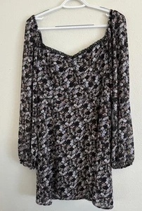 Vestido boho mini floral negro exuberante manga larga talla XL - Imagen 1 de 10