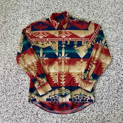 Vintage Roper Shirt Medium Red Geometric Western Aztec Pearl Snap - Image 1 of 4