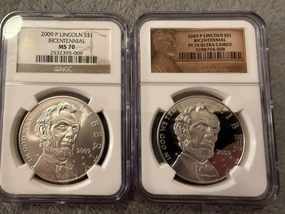 2009 P $1 LINCOLN BICENTENNIAL SILVER COIN SET - NGC PF70 Ultra Cameo & MS70 - Image 1 of 2