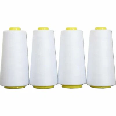 4 Pcs. 6000 Each Yards Sewing Machine Polyester Threads Overlock Cones  White - Image 1 of 2