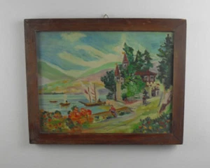 Dipinto ad olio Impressionismo Firmato Imbarcazione a vela Quadro Paesaggio Lago - Imagen 1 de 1