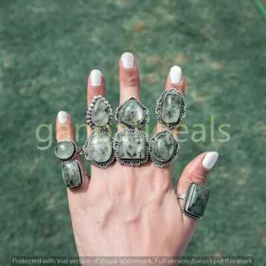 1000pcs Lot Prehnite Gemstone Rings Lots 925 Silver Plated Jewelry - Picture 1 of 7