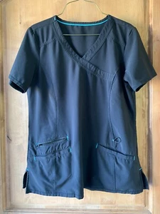 Scrubstar Scrub Top sz XS Solid Black Nursing Medical Uniform - Picture 1 of 4