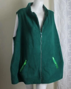 New Quacker Factory Sz 3X Green Sequin Rhinestone Glam Zip-up Fleece Vest Jacket - Picture 1 of 7