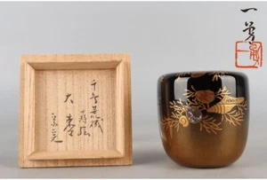 Lackierte Maki-e Natsume Japanische Teedose Behälter mit Box H3 Zoll Japan Antik - Bild 1 von 10