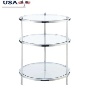 Modern Round Metal End Table W/ 2 Shelves Stylish Accent Table Living Room New - Picture 1 of 5