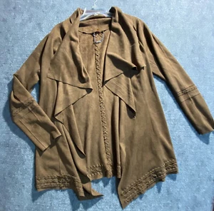 Paparazzi by Biz Womens Jacket Large Brown Faux Suede Open Front Western Boho - Picture 1 of 14