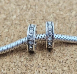 2 autentici cuori scintillanti amore argento zirconi distanziatore perline charm europeo - Foto 1 di 3