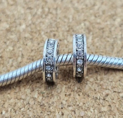 2 Authentic Sparkling Hearts Love Silver Cz Spacer European Charm Beads   - Изображение 1 из 3