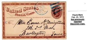 1874 UX3 Chicago IL Blue 4-Bar Fancy CCL to Burlington IA - Picture 1 of 2