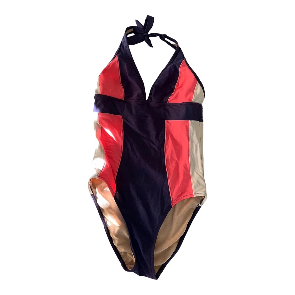 DownEast basics Small Womens Footbridge Beach 1 pc Beige Navy Blue White Pink - Image 1 of 4