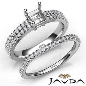 Princess Semi Mount U Cut Bridal Set Duet Shank Diamond Engagement Ring 0.80Ctw. - Picture 1 of 29