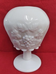 WESTMORELAND PANELED GRAPE MILK GLASS IVY BALL VASE 6”T 4.5”W - Picture 1 of 12