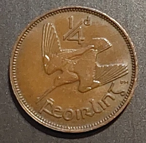 1941 IRELAND Lucky Woodcock Farthing Irish Coin AU 1/4d EIREANN Harp BIRTH YEAR - Picture 1 of 2