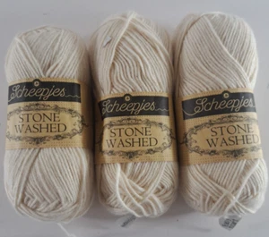 Sheepjes Stone Washed Yarn 3 Skeins Moonstone Off White Cotton Acrylic 50G - Picture 1 of 3