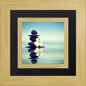 Zen Stones with Frangipani Double Frame Non-Glare Light Maple Frame & Fabric - Picture 1 of 32