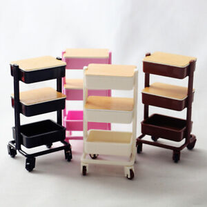 Dollhouse Miniature Movable Storage Box Shelf Model Furniture Trolley DIY Decor
