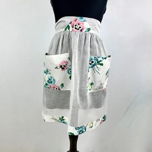1960s Organza Sheer Hostess Apron Turquoise Pink Pansies Trim 2 Small Flaws - Picture 1 of 13