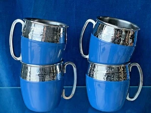 Vintage Brewery Beer Coffee Pewter Stainless Steel Mug Cobalt Blue Set of 4 ❤️m9 - Picture 1 of 11