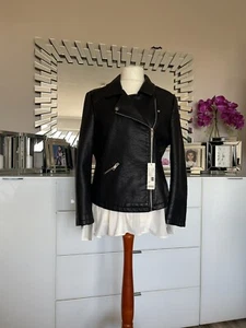 ESPRIT Damen Kunst Lederjacke Blazer Schwarz Biker Gr. 44 NEU mit Etikett - Bild 1 von 6