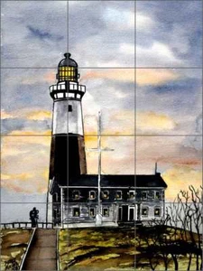 Mural de cerámica de azulejos para salpicadero de faro McCrea Montauk Point Art DMA056 - Imagen 1 de 2