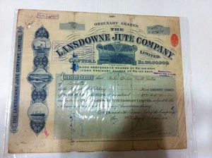 LANSDOWNE JUTE CO VIGNETTED STOCK SHARE CERTIFICATE RED EMBOSS REV LONDON 1918 - Bild 1 von 2