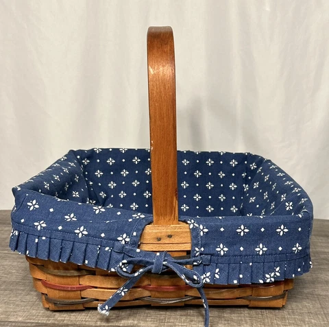 Longaberger Blue Ribbon Pie Basket w/Liner  Protector Tie-on Cover 11”X 12” 1994 Cover