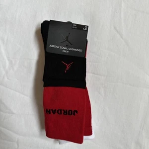 AIR JORDAN ZONAL CUSHIONED CREW SOCKS 2 PAIRS KIDS SIZE 5Y-7Y #BJ0419 NWT FREE S - Picture 1 of 7