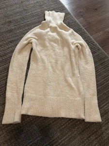  Vintage Y2K weißer flauschiger Pullover Rollkragen Gr. Slim Fit - Bild 1 von 4