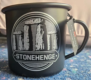 ENGLISH HERITAGE STONEHENGE BLACK MEDALLION ENAMEL MUG GIFT NEW tag Post free - Picture 1 of 1