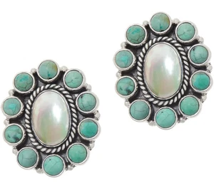 EXEX Claudia Agudelo Sterling Silver Cultured Pearl & Turquoise Cluster Earrings - Picture 1 of 3