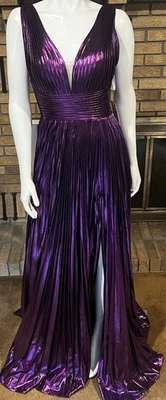Jovani стиль 44230 металлический фиолетовый складки высоты разрез платье новый с Ярлыками размер 2 - Изображение 1 из 4