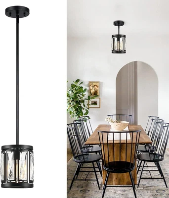 Mini Crystal Semi Flush Mount Ceiling Light, Convertible Hanging Pendant Lightin - Image 1 of 4