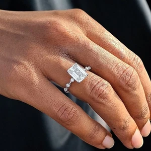 Semi Mount Setting Wedding Ring 0.24 Ct Diamond Emerald Cut Solid 950 Platinum - Picture 1 of 9