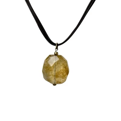 Collar Colgante Talbots Amarillo Facetado Vidrio Translúcido Cordón Marrón MultiHebra Foto 1 de 4