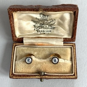 9ct Gold Collar Studs Vintage Antique Blue Spinel Mother Of Pearl Original Box - Picture 1 of 15