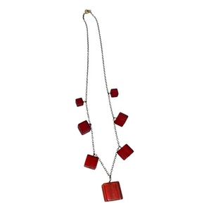 Vintage Art Deco Kirschrot Plexiglas Würfel Perlen Halskette 16" Halsband Kette 12K GF - Bild 1 von 7