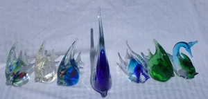 VTG MURANO STYLE ART GLASS PAPERWEIGHT OCEAN FISH COLLECTION SET OF 7 ART GLASS - Picture 1 of 7