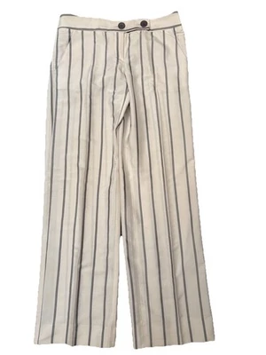 Emporio Armani Women's Striped Cream Silk Straight Dress Trousers Pants Size 40 - Image 1 of 4