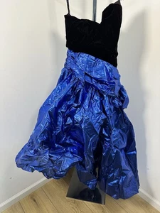 Vestido Zum Zum De Colección Años 80 Negro Azul Metálico Lazo Sin Tirantes Baile de graduación Hoco Madonna *LEER* - Imagen 1 de 7