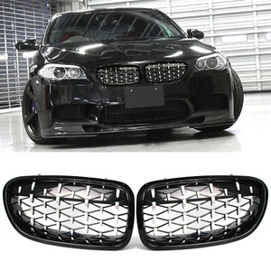 GLOSS BLACK CHROME DIAMOND GRILL KIDNEY GRILLE For BMW 5 SERIES F10 F02 F11 M5 - Picture 1 of 8