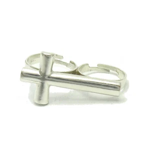 Stylish Sterling Silver Ring For Two Fingers Solid 925 Cross Adjustable size - Picture 1 of 4