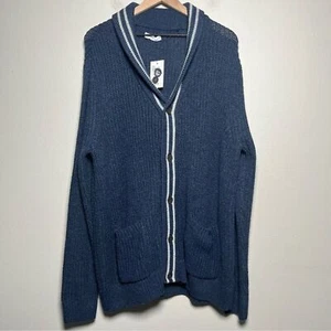 NEW Sonoma Men Cardigan Sweater Large Tall Navy Blue White Shawl Collar Knit - Picture 1 of 8